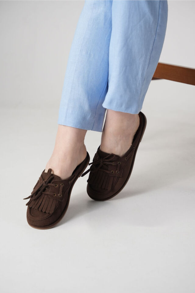 Süet Loafer Terlik Püsküllü Bağcıklı Günlük Makosen Mule Sabo Terlik