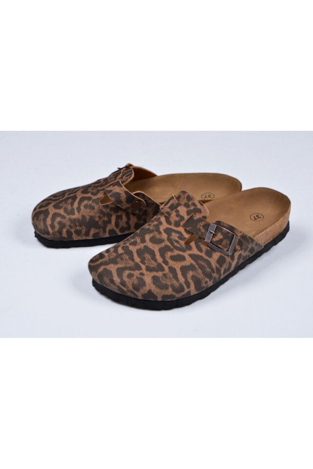 Mantar Tabanlı Gri Boston Birkens Günlük Sabo 59463 Günlük Terlik Leopar - 37