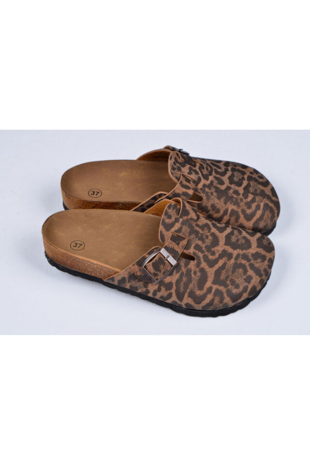 Mantar Tabanlı Gri Boston Birkens Günlük Sabo 59463 Günlük Terlik Leopar - 37
