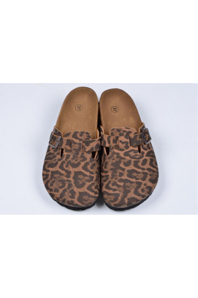 Mantar Tabanlı Gri Boston Birkens Günlük Sabo 59463 Günlük Terlik Leopar - 35