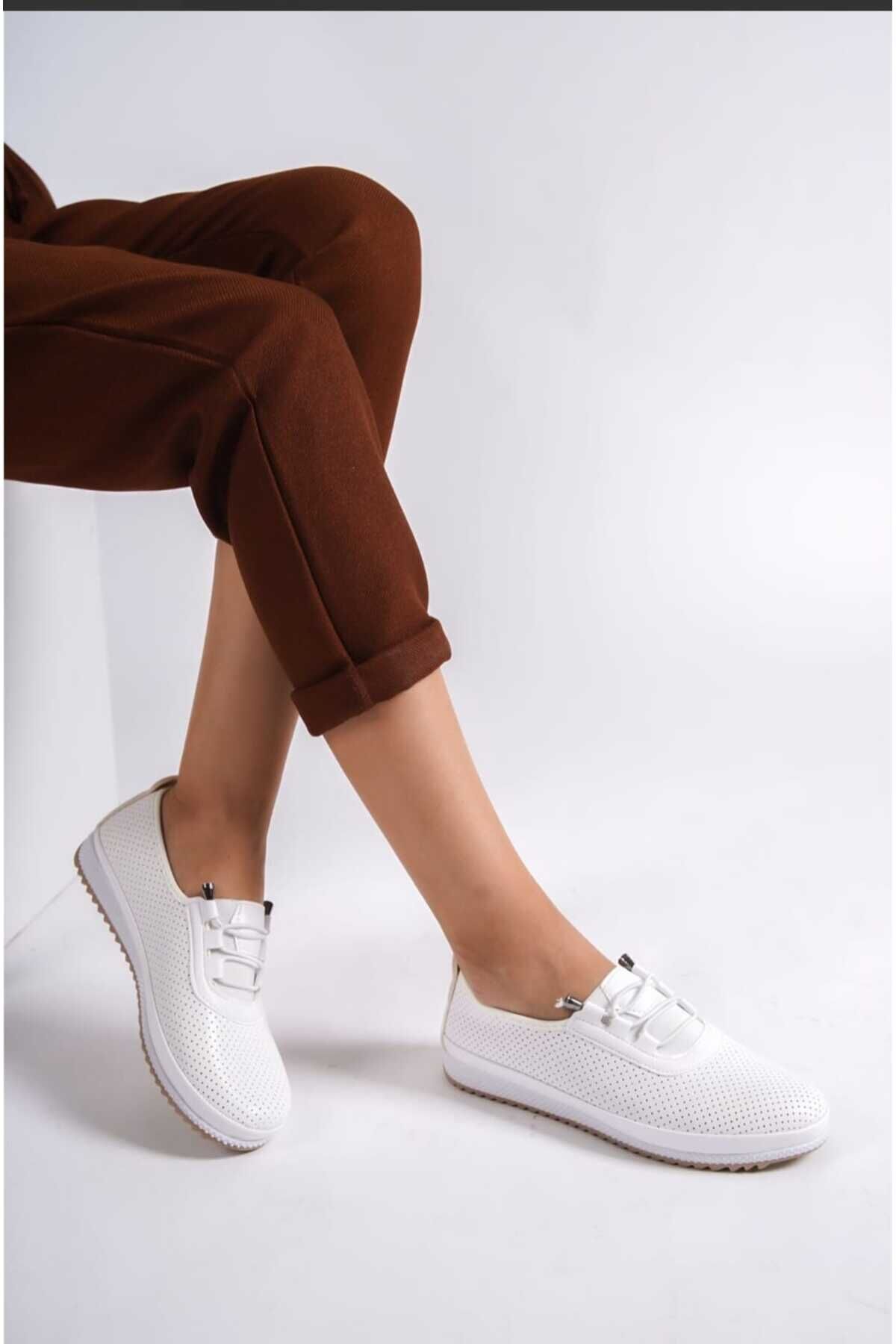 Delikli Rahat Esnek Yumuşak Ortopedik Comfort Ayakkabı Beyaz - 40