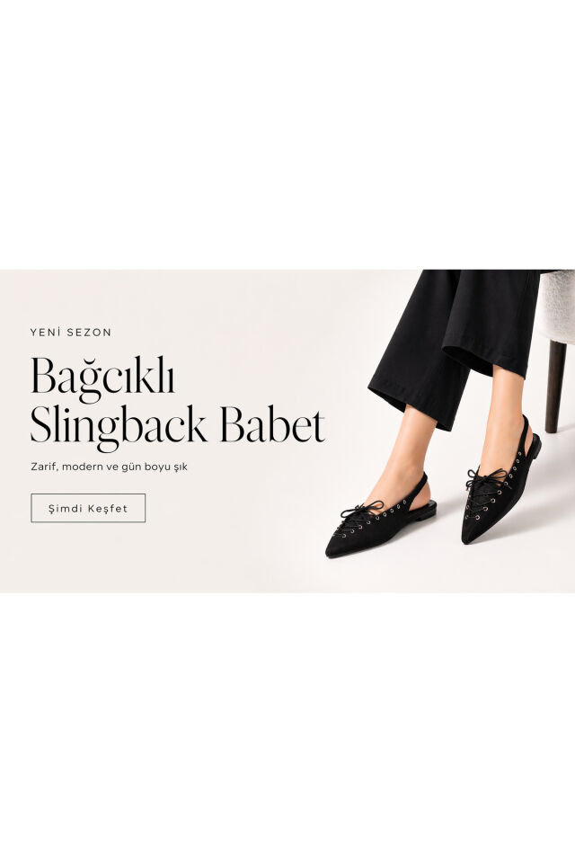 Kadın Süet Bağcıklı Slingback Babet Sivri Burun Arkası Açık Günlük Ayakkabı Siyah Süet - 37