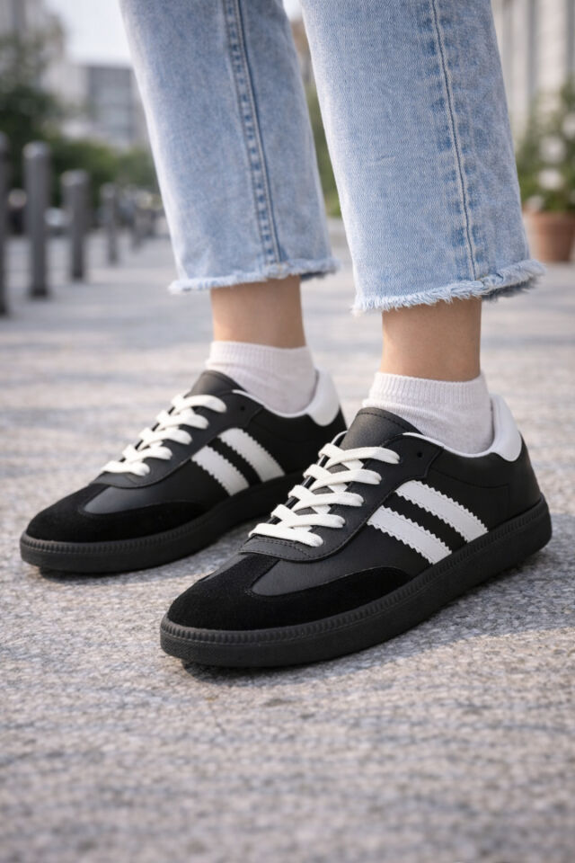 retro sneaker spor ayakkabı kadın günlükB75806 Renkli Rahat Hafif Günlük Yürüyüş Ayakkabısı Siyah - 36