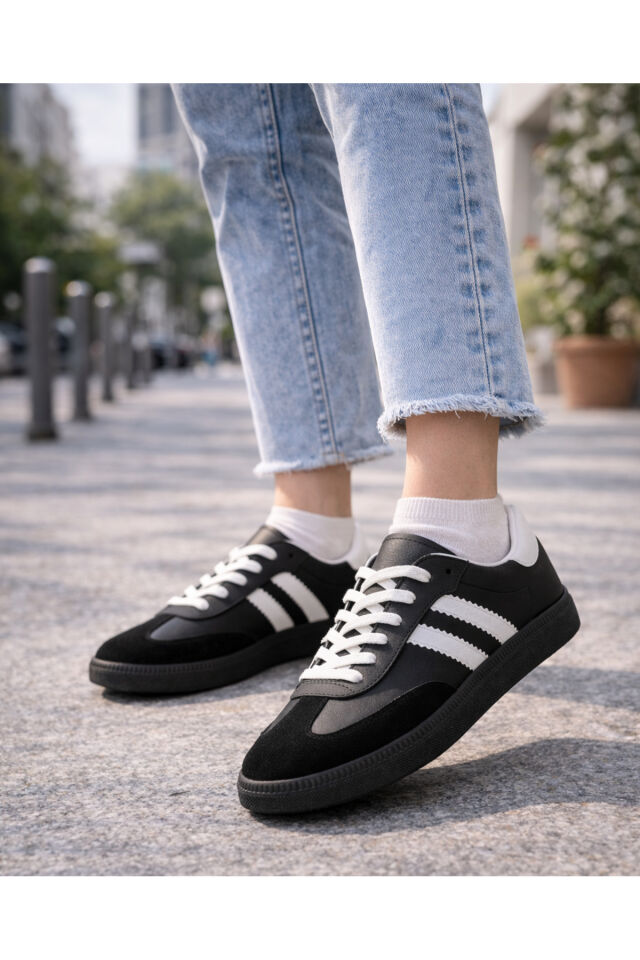 retro sneaker spor ayakkabı kadın günlükB75806 Renkli Rahat Hafif Günlük Yürüyüş Ayakkabısı Siyah - 37
