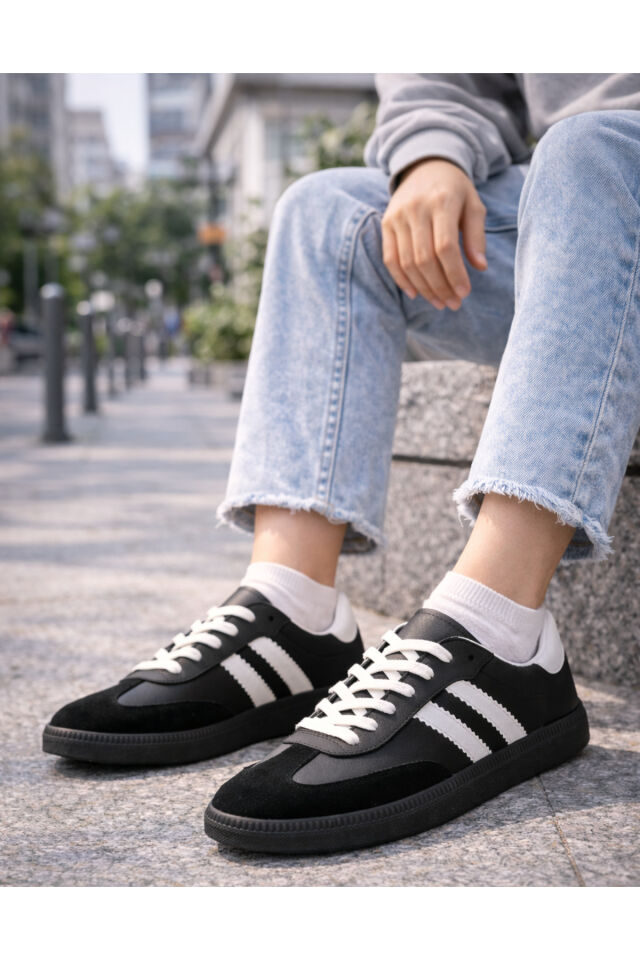 retro sneaker spor ayakkabı kadın günlükB75806 Renkli Rahat Hafif Günlük Yürüyüş Ayakkabısı Siyah - 37