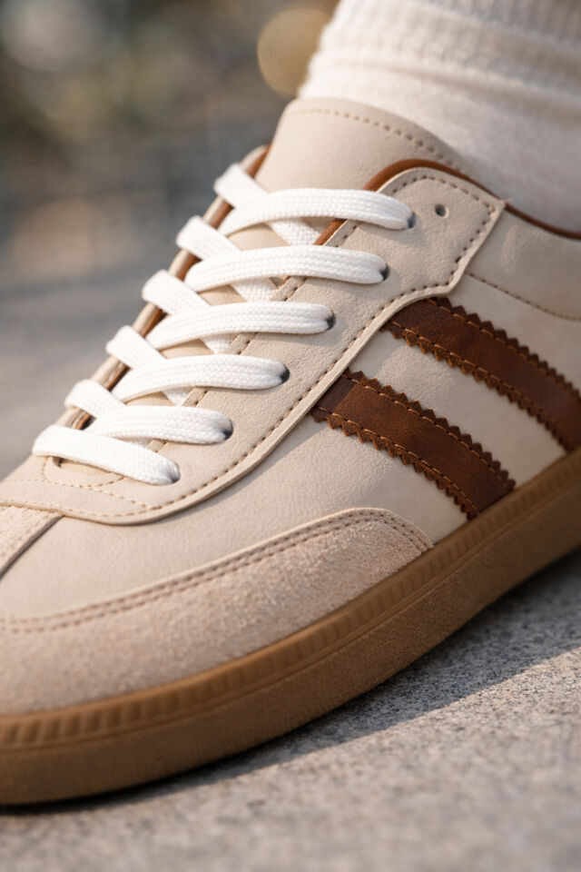 retro sneaker spor ayakkabı kadın günlükB75806 Renkli Rahat Hafif Günlük Yürüyüş Ayakkabısı Bej Taba Kahverengi - 37