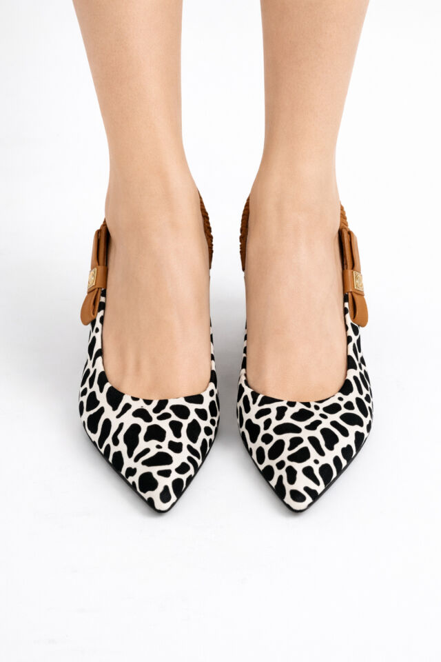 Kadın Slingback Topuklu Ayakkabı Sivri Burun 5,5 cm Orta Topuk Bantlı Zarif Günlük Ofis Stiletto Siyah Beyaz - 36