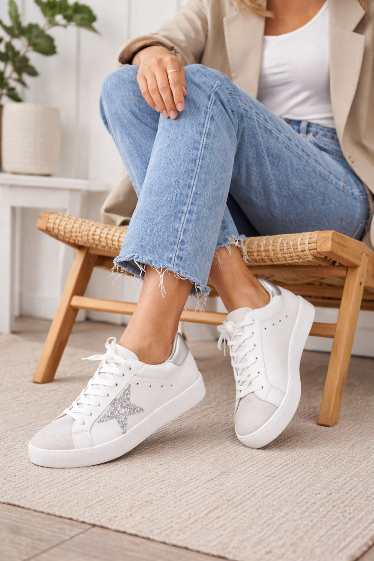 Yıldızlı Sneaker Golden Ghost Super Star Ball Star Hi Star Running Sole Dad Star Rahat Hakiki Deri Beyaz Gümüş Silver - 40