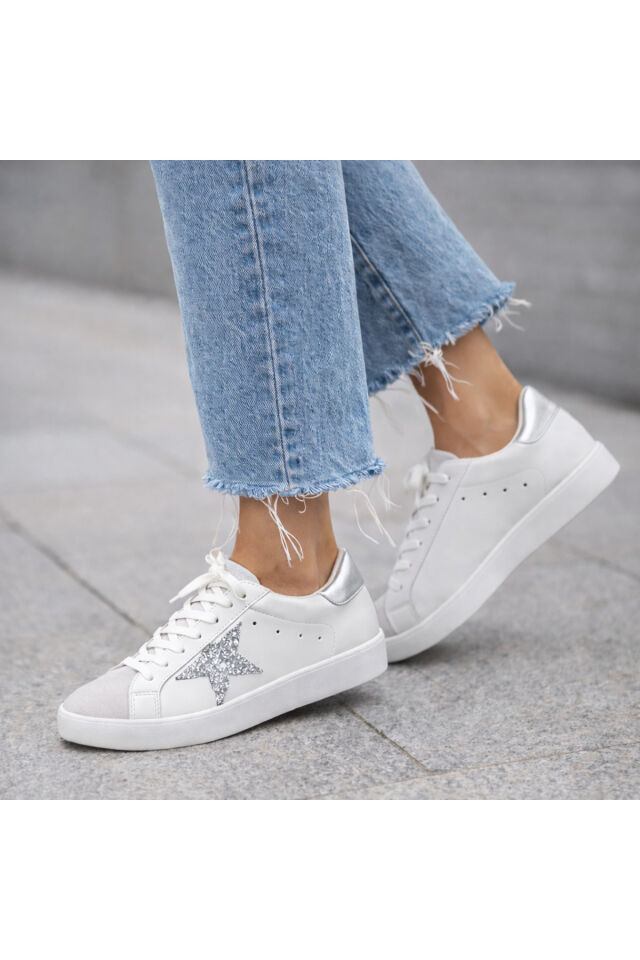 Yıldızlı Sneaker Golden Ghost Super Star Ball Star Hi Star Running Sole Dad Star Rahat Hakiki Deri Beyaz Gümüş Silver - 38