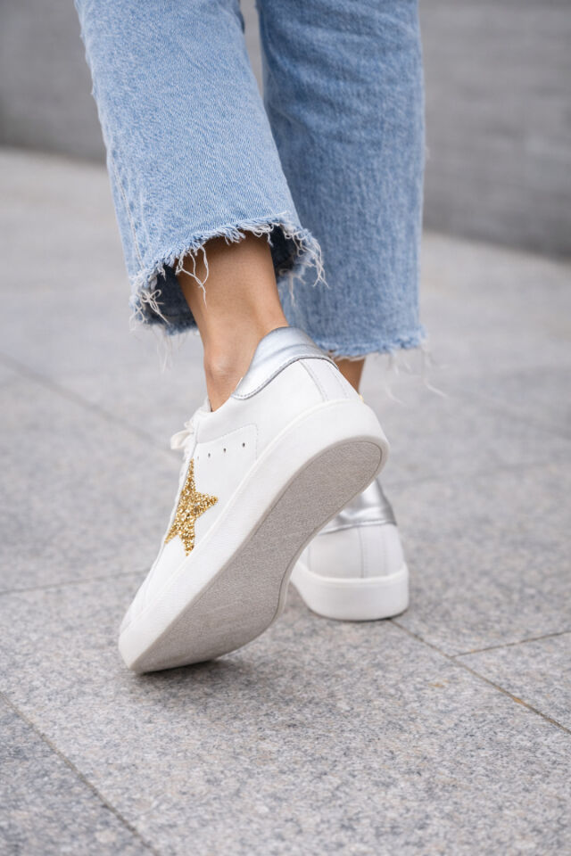 Yıldızlı Sneaker Golden Ghost Super Star Ball Star Hi Star Running Sole Dad Star Rahat Hakiki Deri Beyaz Altın Gold - 39