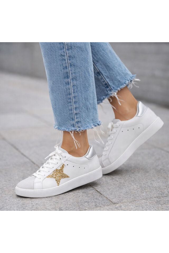 Yıldızlı Sneaker Golden Ghost Super Star Ball Star Hi Star Running Sole Dad Star Rahat Hakiki Deri Beyaz Altın Gold - 39