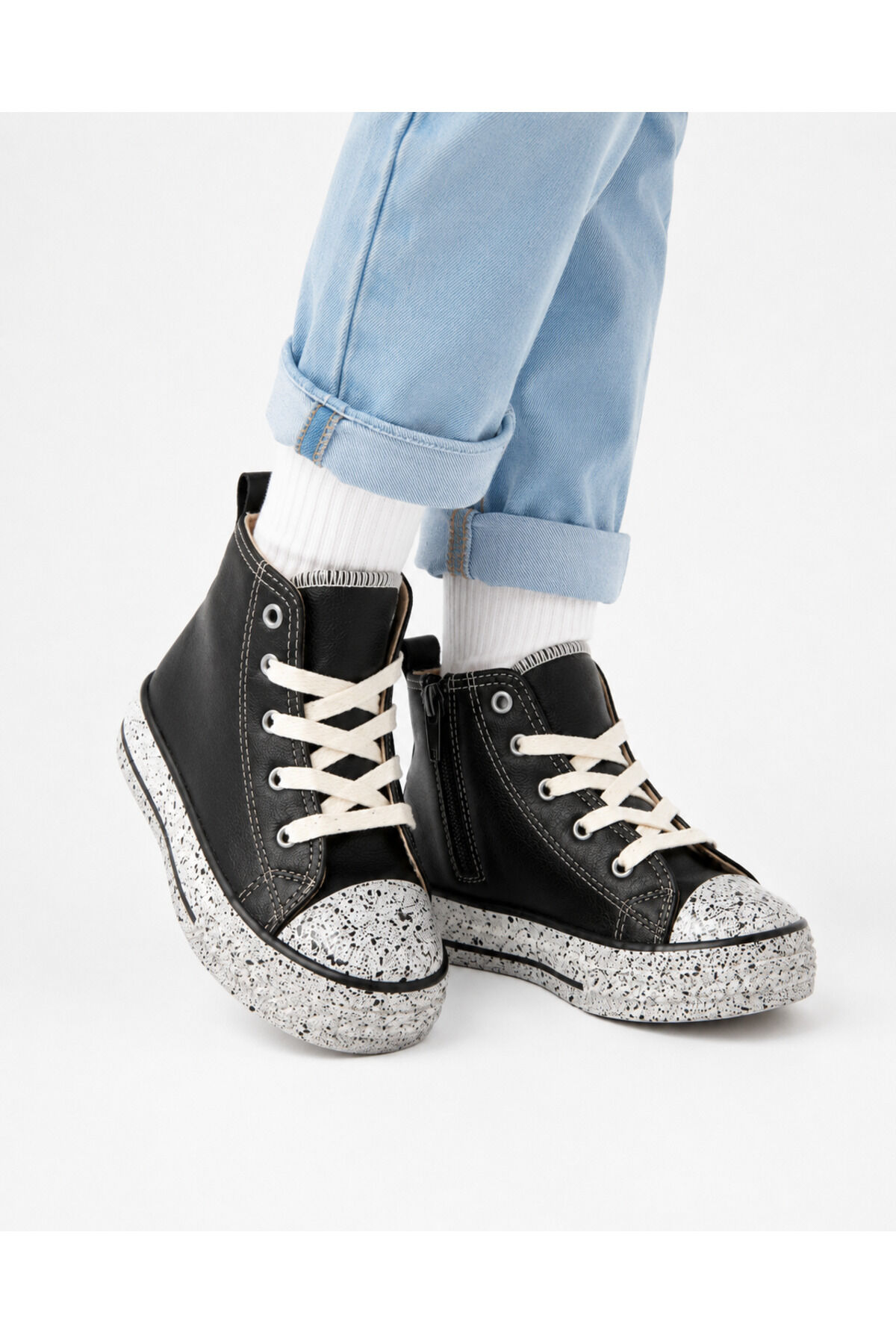 çocuk unisex bilekli fermuarlı spor ayakkabı SİYAH - 28
