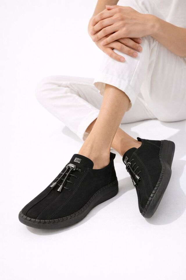 Comfort Sneaker Yumuşak Akıllı Bağcıklı Memory Taban Günlük Kaymaz Hafif Yürüyüş Ayakkabısı Siyah - 36