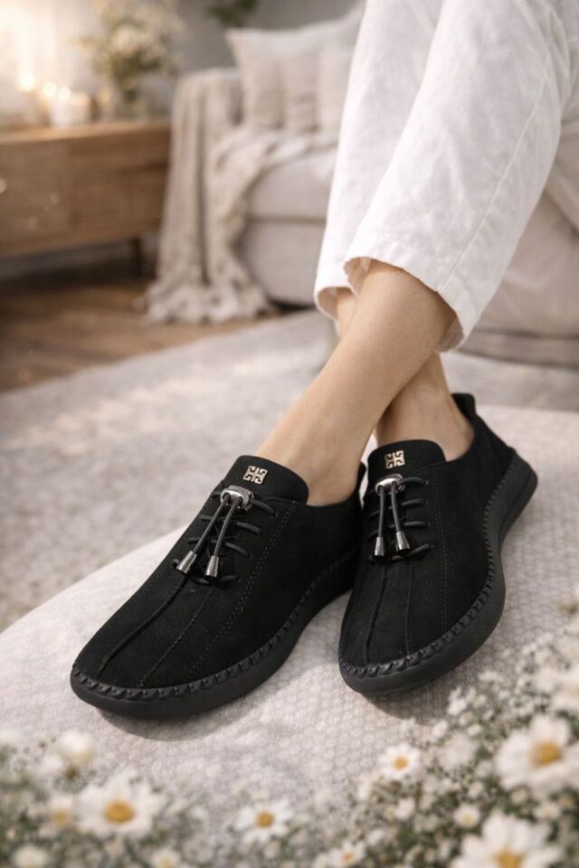 Comfort Sneaker Yumuşak Akıllı Bağcıklı Memory Taban Günlük Kaymaz Hafif Yürüyüş Ayakkabısı Siyah - 38