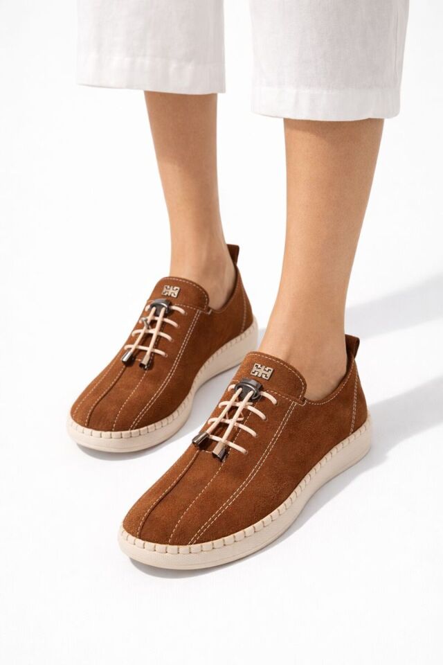 Comfort Sneaker Yumuşak Akıllı Bağcıklı Memory Taban Günlük Kaymaz Hafif Yürüyüş Ayakkabısı Taba - 37