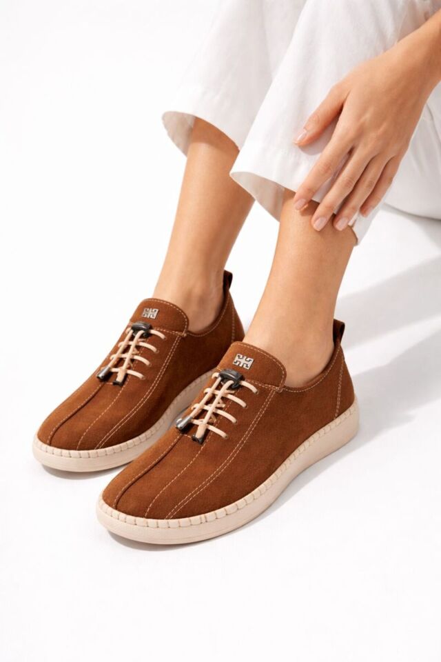 Comfort Sneaker Yumuşak Akıllı Bağcıklı Memory Taban Günlük Kaymaz Hafif Yürüyüş Ayakkabısı Taba - 36