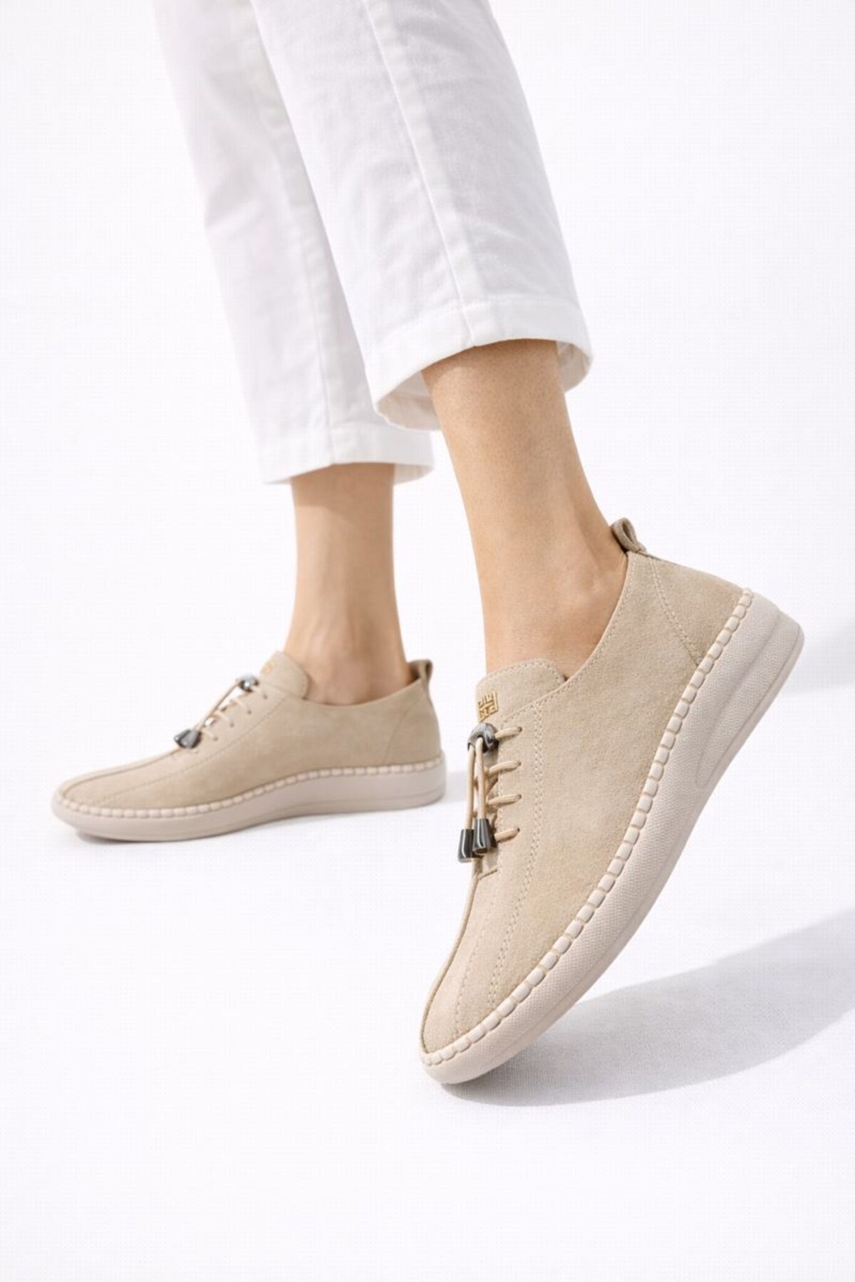 Comfort Sneaker Yumuşak Akıllı Bağcıklı Memory Taban Günlük Kaymaz Hafif Yürüyüş Ayakkabısı Bej - 40