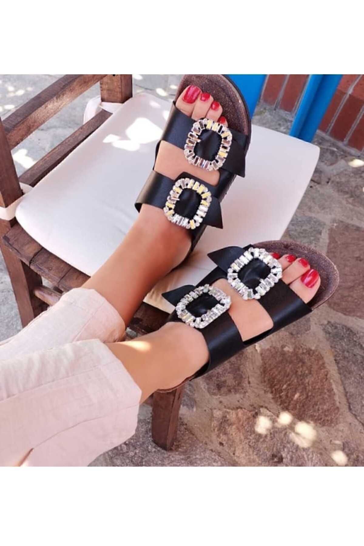 günlük taşlı terlik siyah - 36