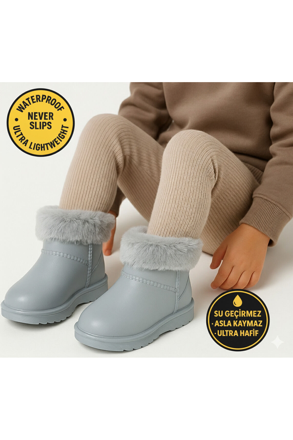 Çocuk Kışlık Kar Yağmur Botu– Su Geçirmez, Peluş Astarlı, EVA W10290-225 Tokio Borreguito Modeli Gri - 30-31