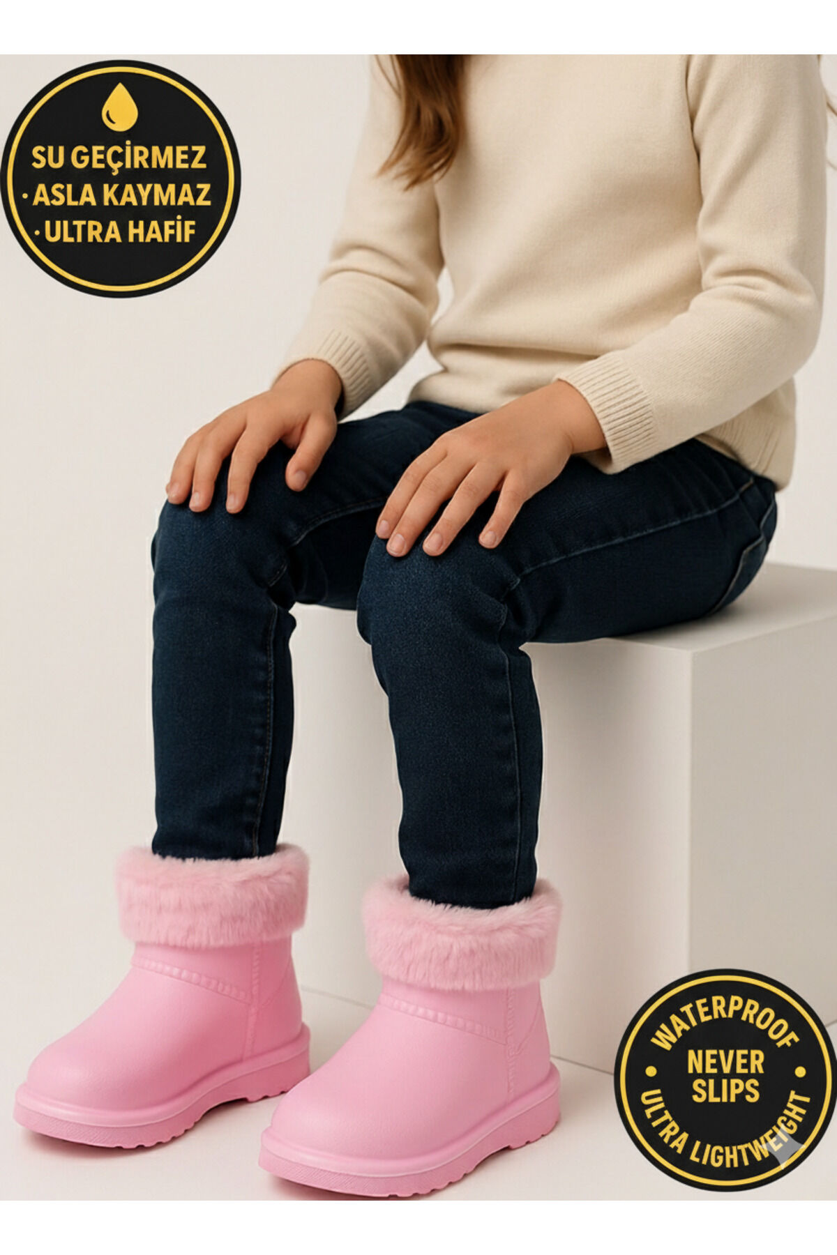 Çocuk Kışlık Kar Yağmur Botu– Su Geçirmez, Peluş Astarlı, EVA W10290-225 Tokio Borreguito Modeli Pembe - 26-27