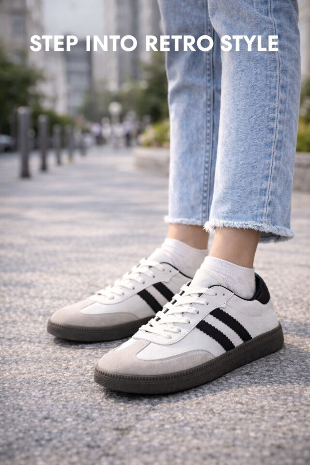 retro sneaker spor ayakkabı kadın günlükB75806 Renkli Rahat Hafif Günlük Yürüyüş Ayakkabısı Beyaz Siyah - 39