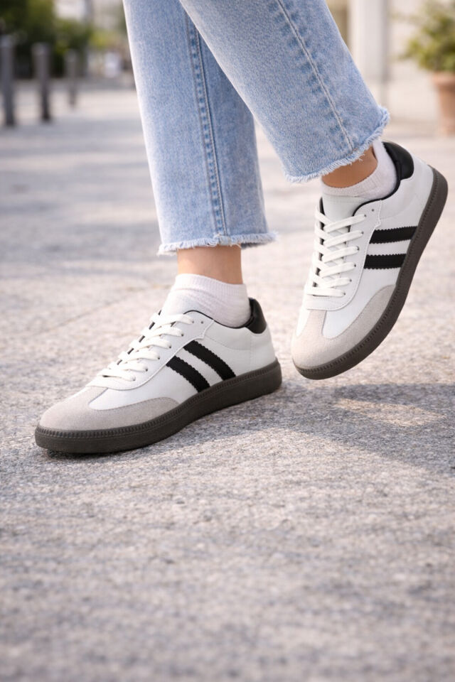 retro sneaker spor ayakkabı kadın günlükB75806 Renkli Rahat Hafif Günlük Yürüyüş Ayakkabısı Beyaz Siyah - 39
