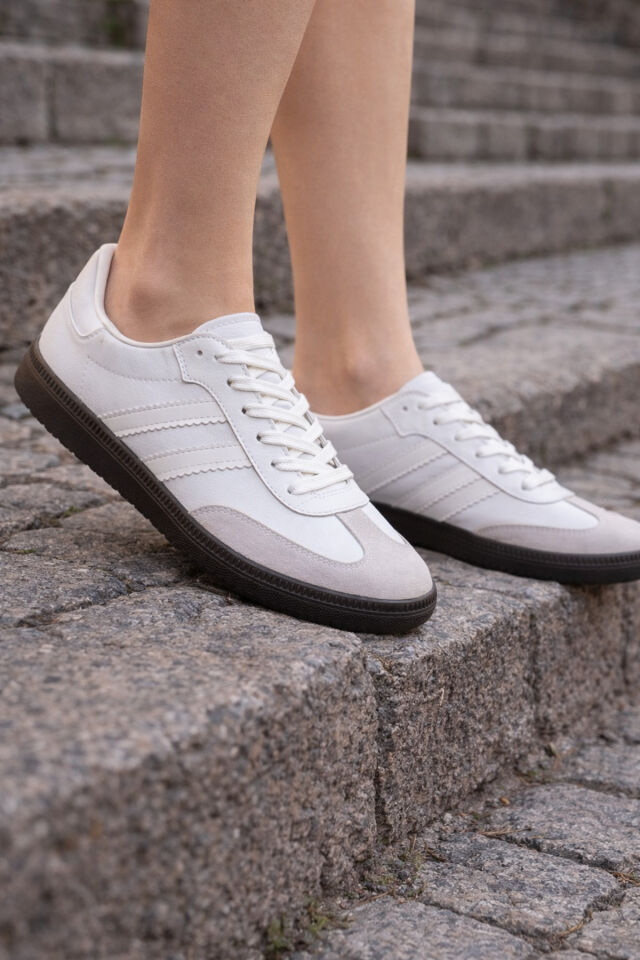 retro sneaker spor ayakkabı kadın günlükB75806 Renkli Rahat Hafif Günlük Yürüyüş Ayakkabısı Beyaz Beyaz - 38