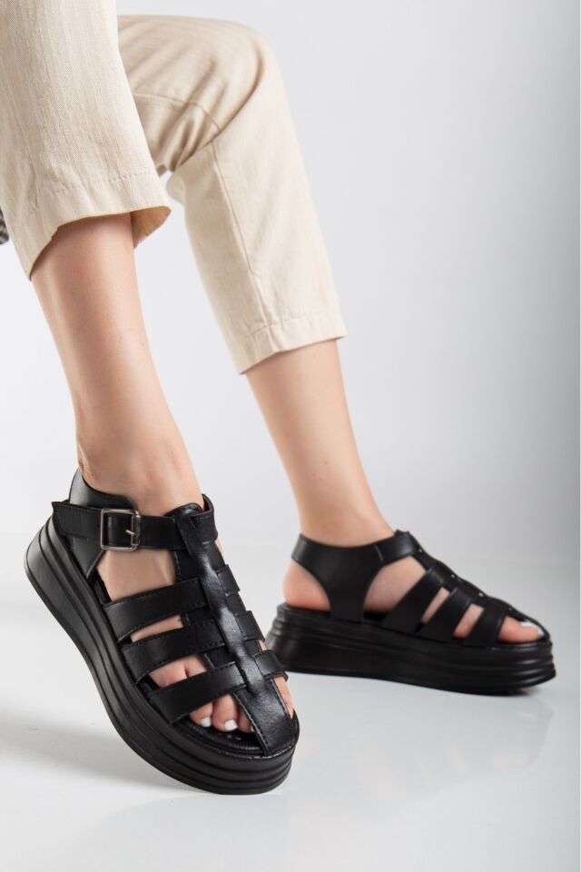 Modern Kafes Tarzı Yüksek Platform Tarzı Sandalet Siyah - 39