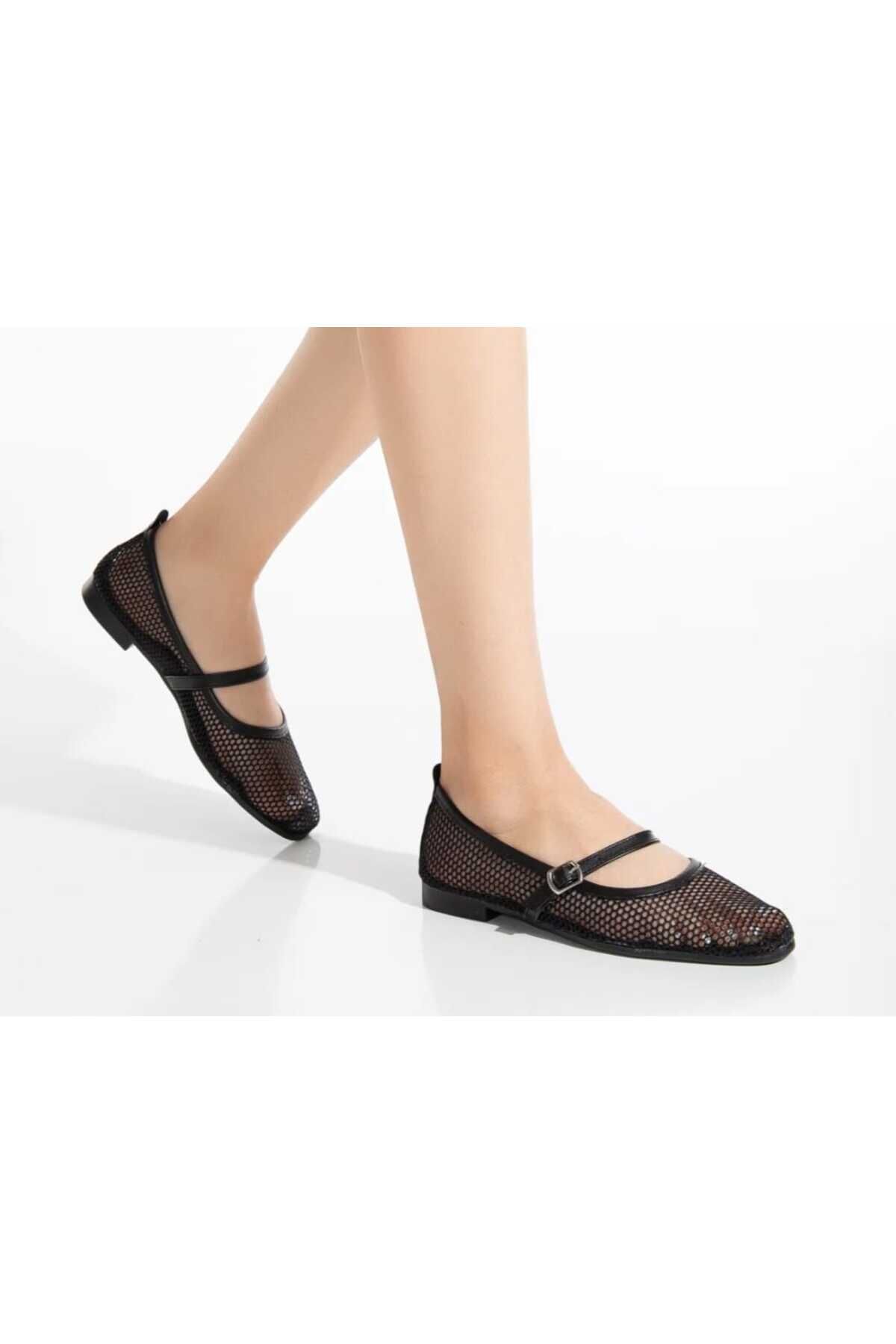 Modern Şık Günlük Yazlık Fileli Comfort Babet Siyah - 38