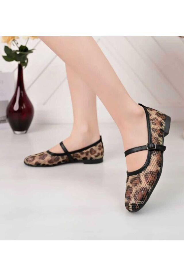 Leopar Fileli Şık Günlük Comfort Trend Rahat Meri Ceyn Babet Leopar Siyah - 38
