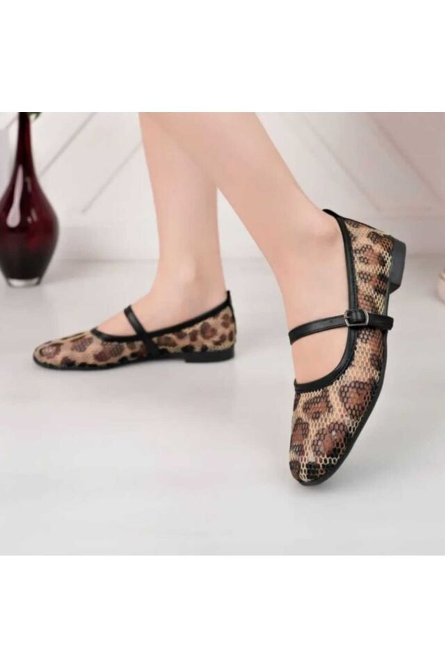 Leopar Fileli Şık Günlük Comfort Trend Rahat Meri Ceyn Babet Leopar Siyah - 38