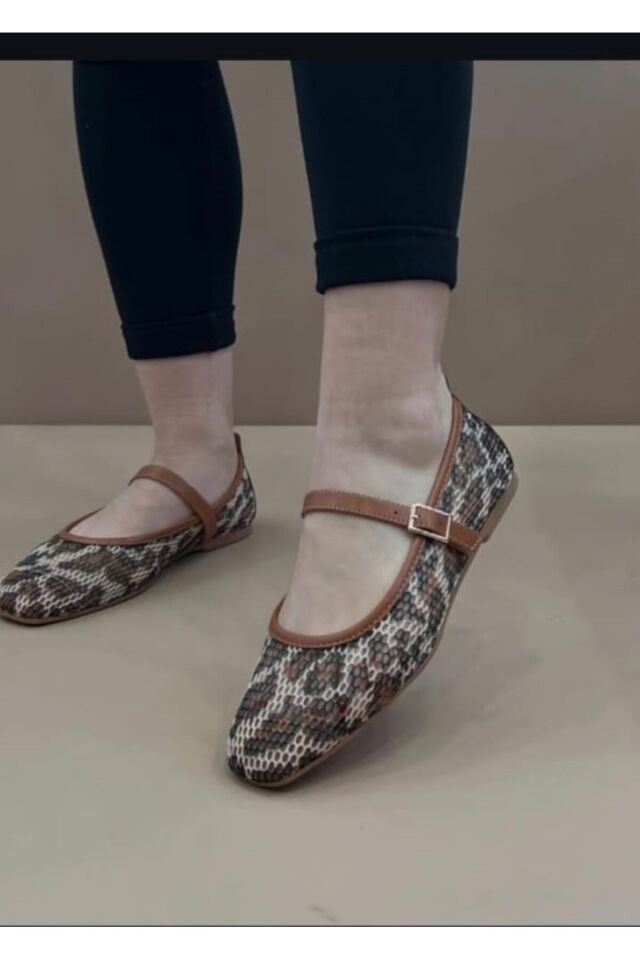 Leopar Fileli Şık Günlük Comfort Trend Rahat Meri Ceyn Babet Leopar Kahverengi - 38