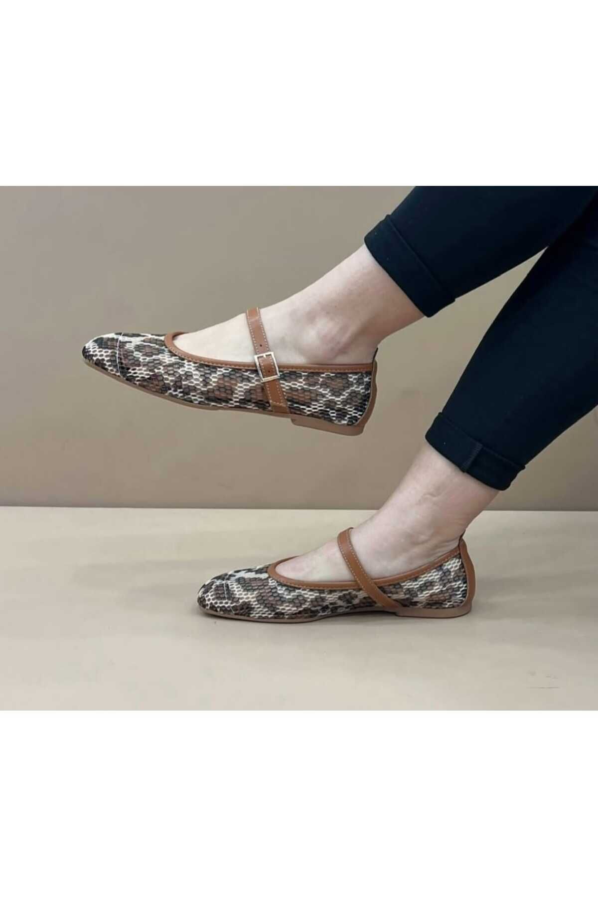 Leopar Fileli Şık Günlük Comfort Trend Rahat Meri Ceyn Babet Leopar Kahverengi - 38